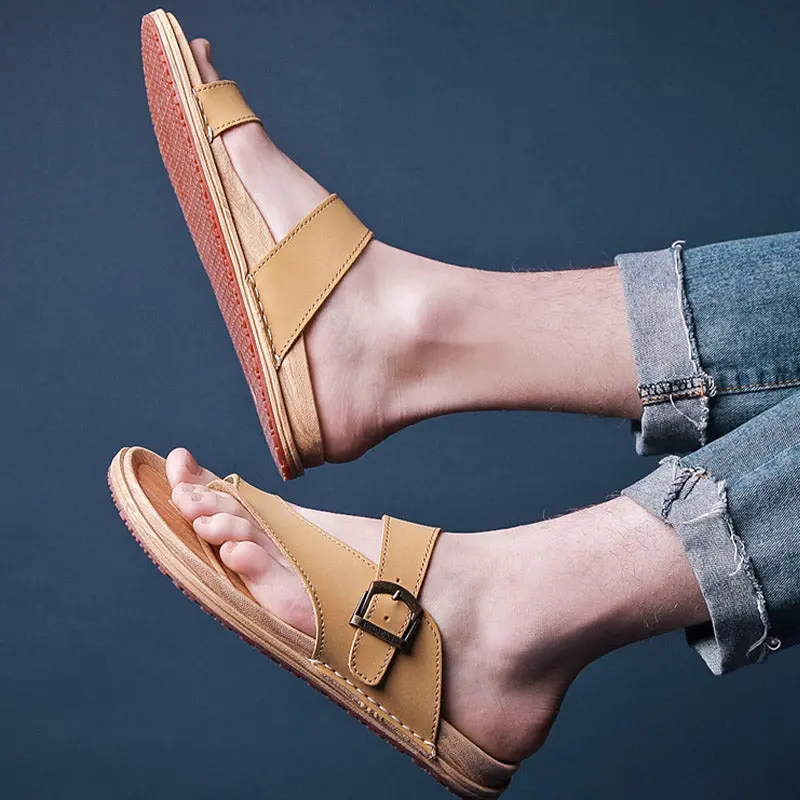 Men Summer Leather Beach Flip Flops Sandals Slides