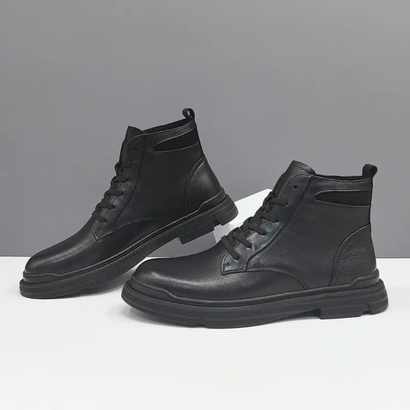 Men Vintage Solid Leather Casual Ankle Boots