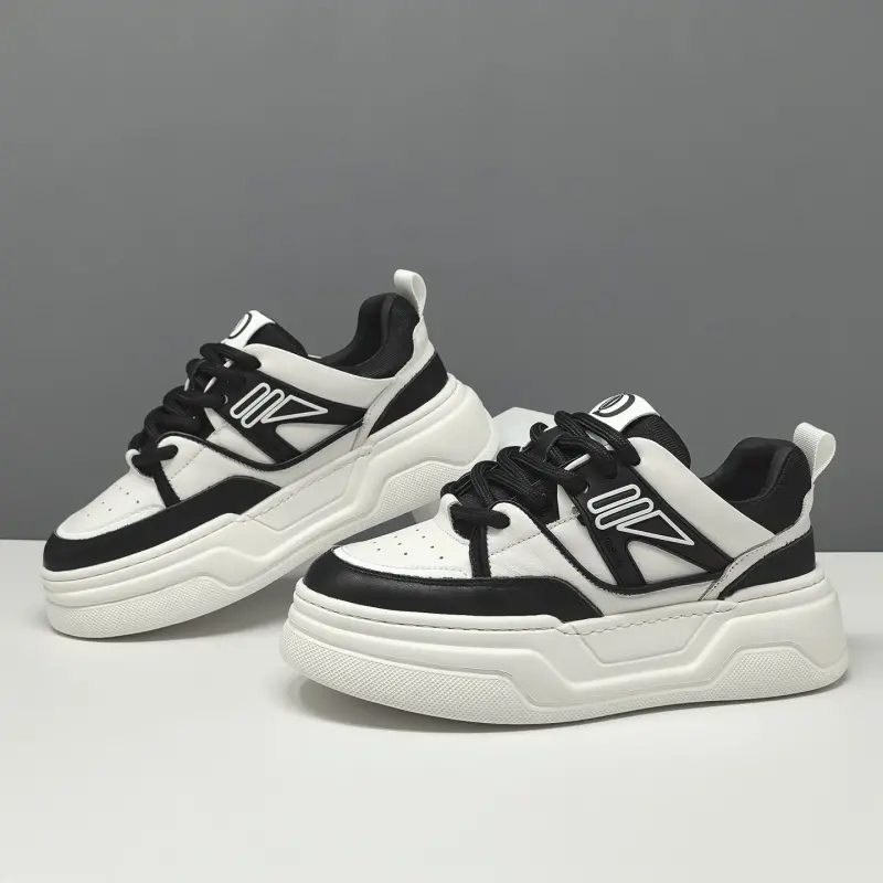 Men's Fashion Breathable Leather Thick Soled Casual Sneakers