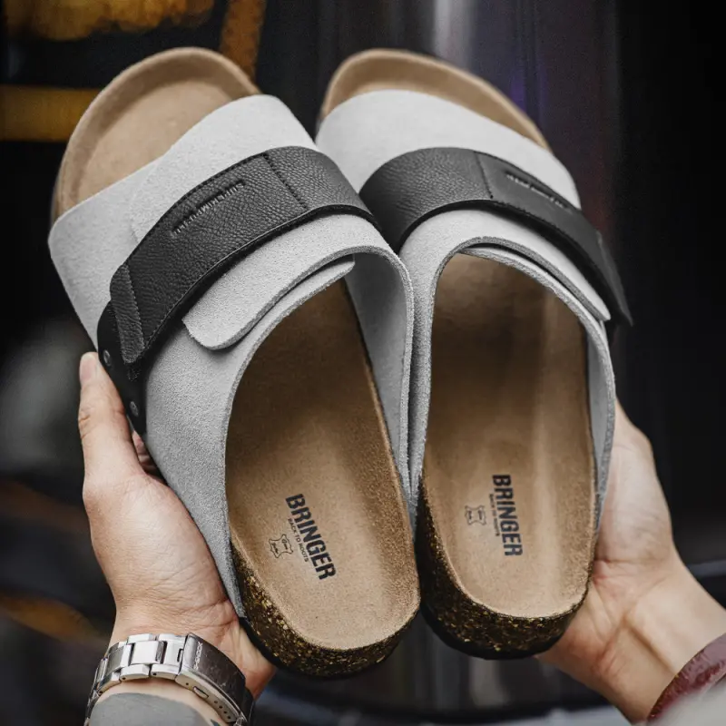 Men's Fashion Suede Lightweight Wooden Casual Slides