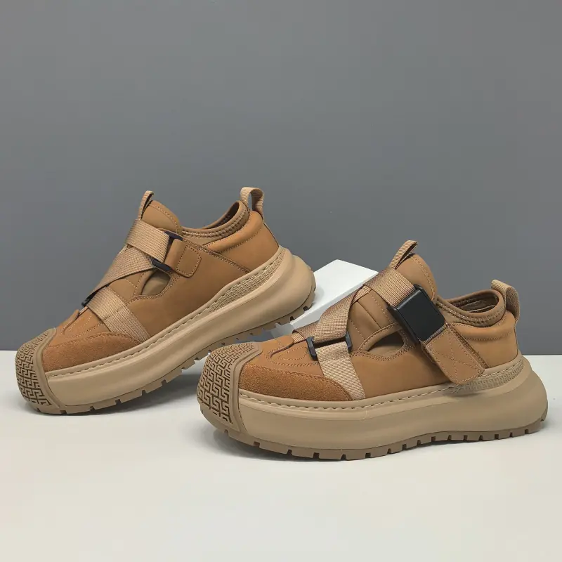 Men's Leather Minimalist Buckle Thick Soled Casual Shoes