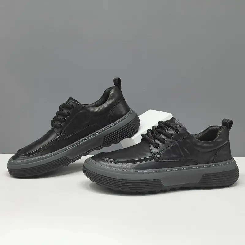 Men's Minimalist Black Leather Flat Casual Shoes