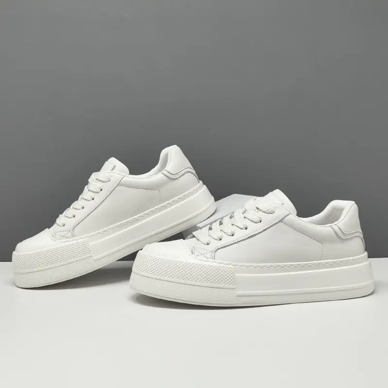 Men's Minimalist Plain Leather Flat Casual Sneakers