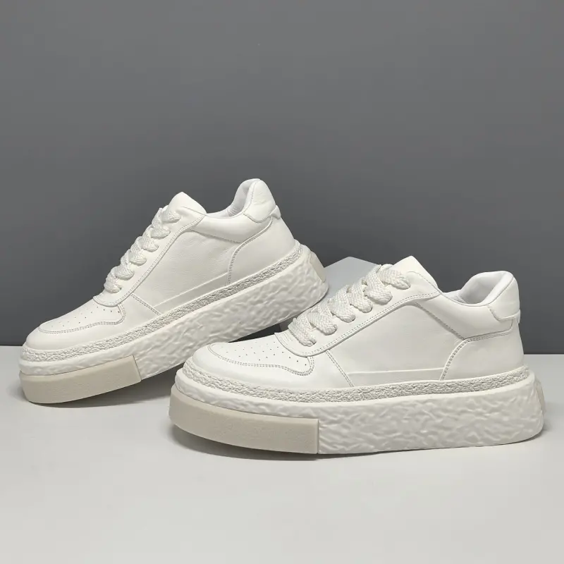 Men's Minimalist Plain Leather Flat Thick Soled Casual Shoes