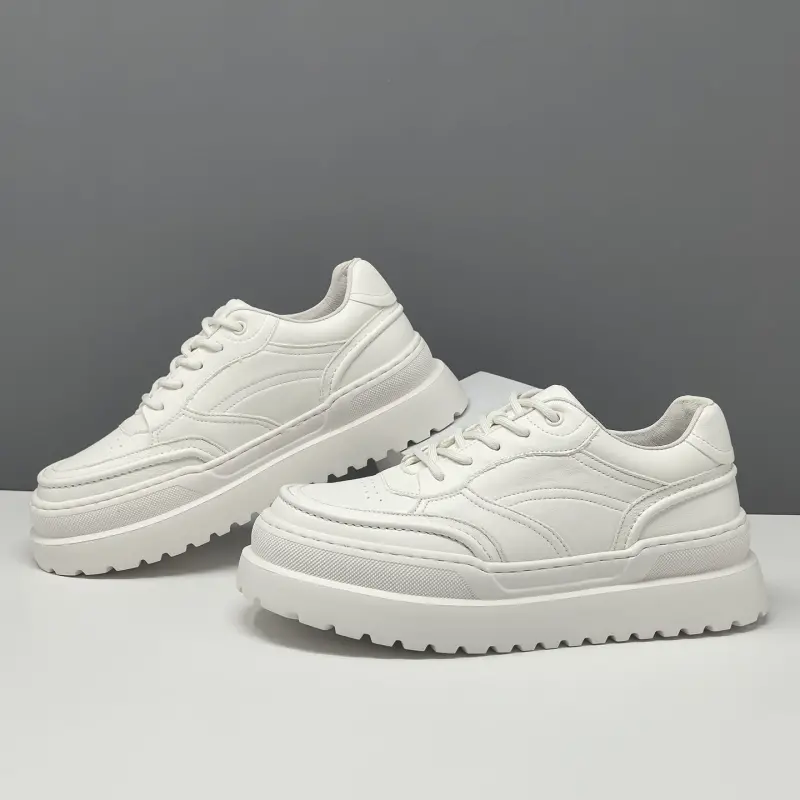 Men's Minimalist Plain Leather Thick Soled Casual Shoes