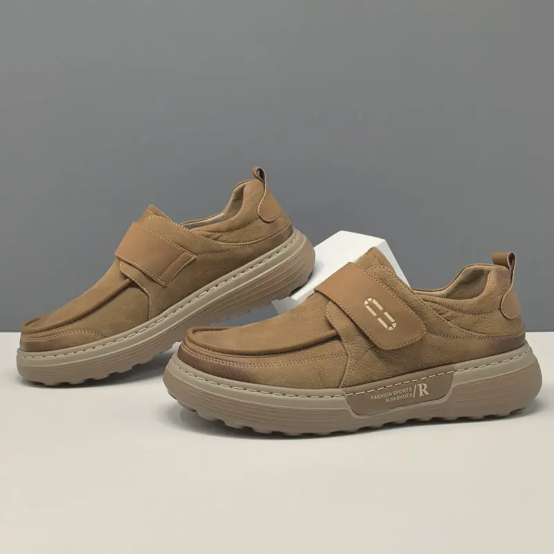 Men's Minimalist Plain Leather Velcro Tape Casual Shoes