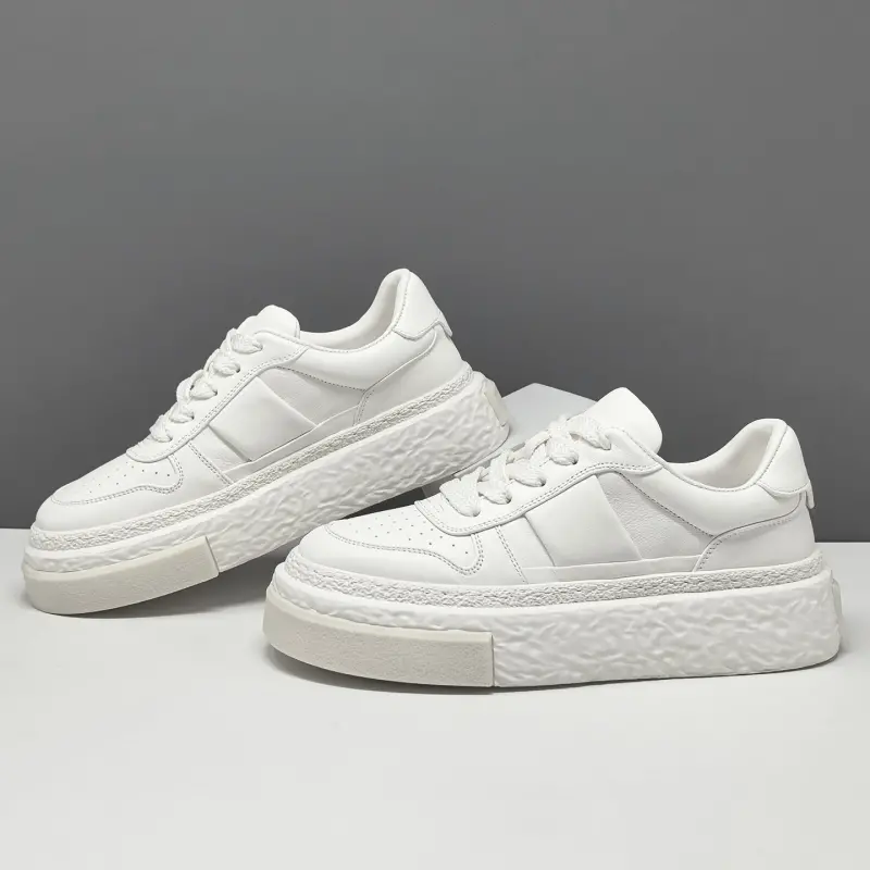 Men's Plain Breathable Leather Casual Skate Shoes