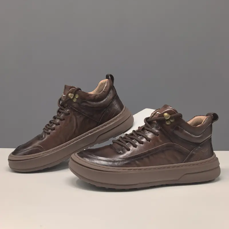 Men's Plain Quilted Leather High Top Casual Shoes