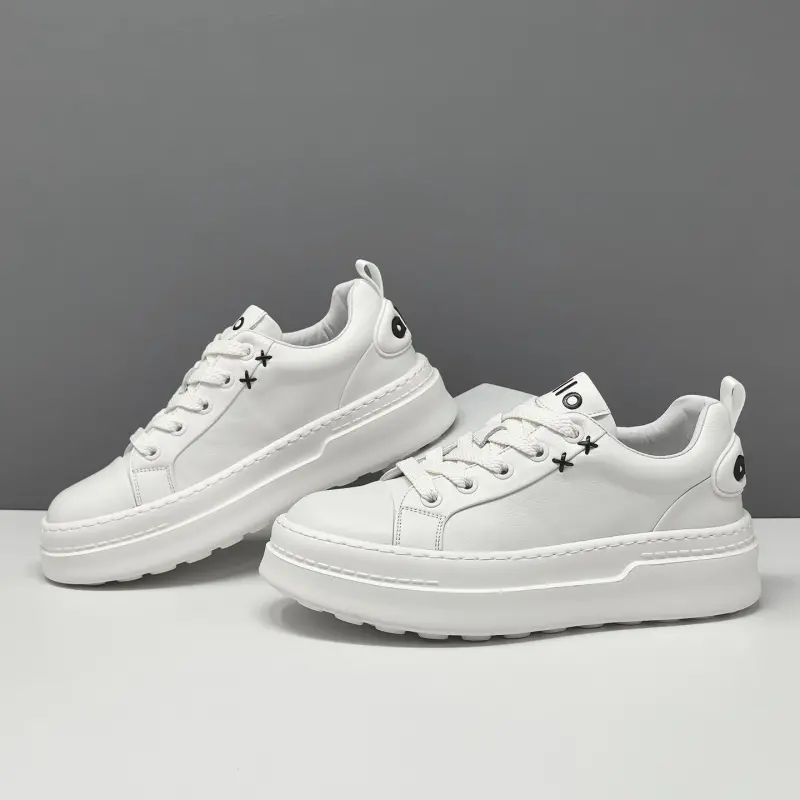 Men's Stylish Plain Leather Thick Sold Casual Sneakers