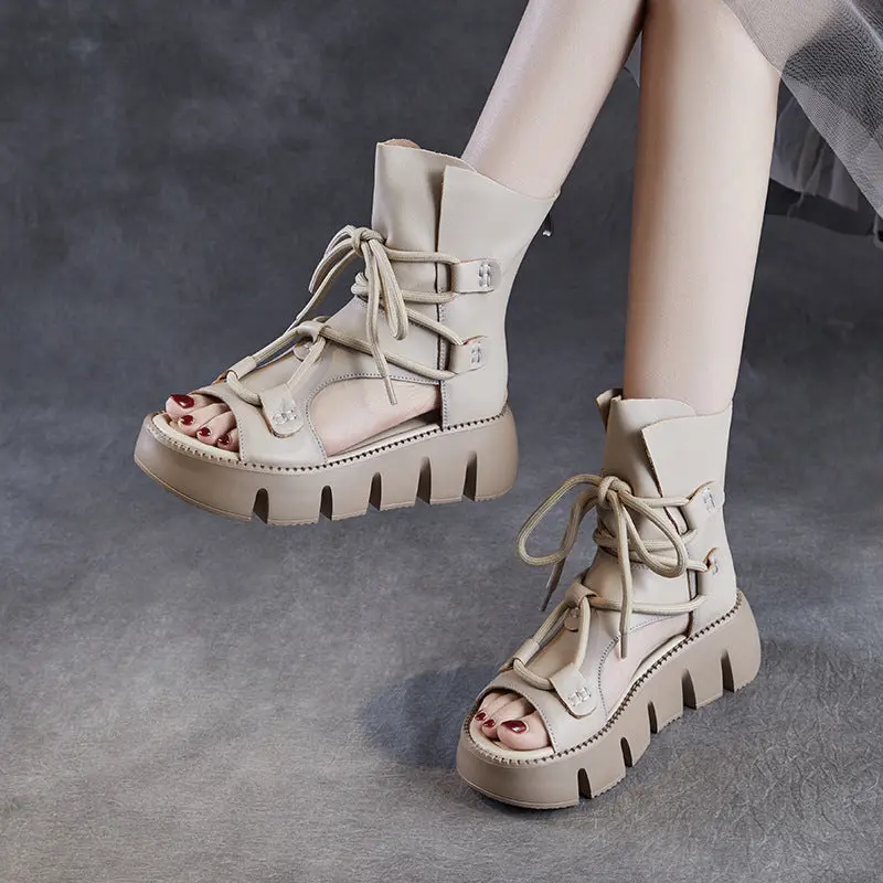 Women Fashion Cowhide Platform High-Top Sandals