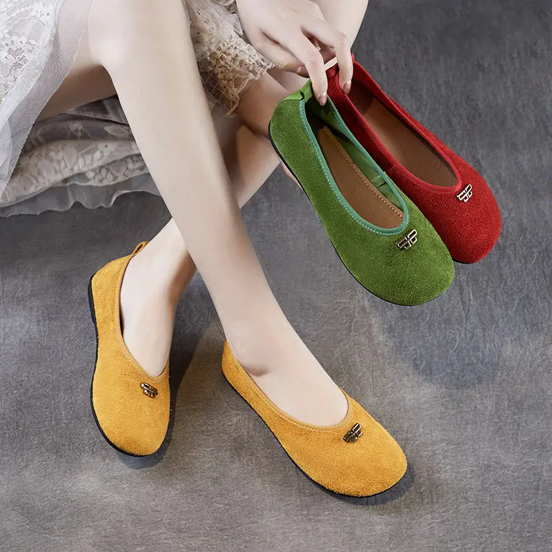 Women Minimalism Plain Leather Soft Flats