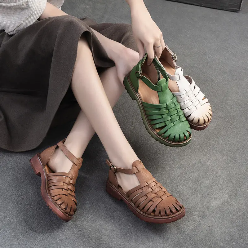 Women Retro Handmade Plaited Leather Casual Sandals