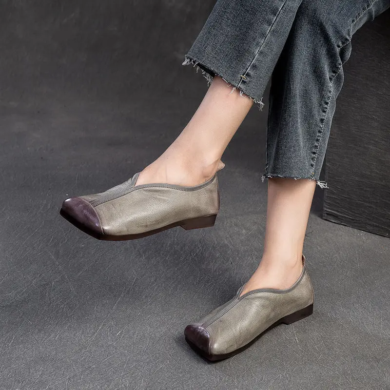 Women Retro Solid Leather Casual Soft Flats