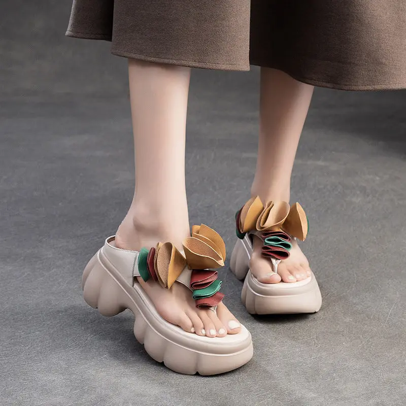 Women Summer Casual Leather Platform Slide Sandals