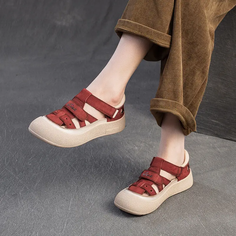 Women Summer Leather Casual Velcro Sandals