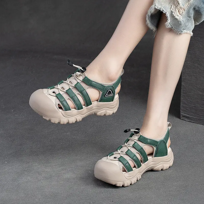 Women Summer Leather Free-Lace Casual Sandals