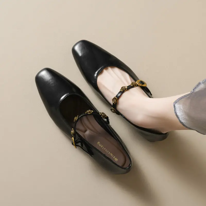 Women's Buckle Strap Mary Jane Flats Retro Casual Shoes