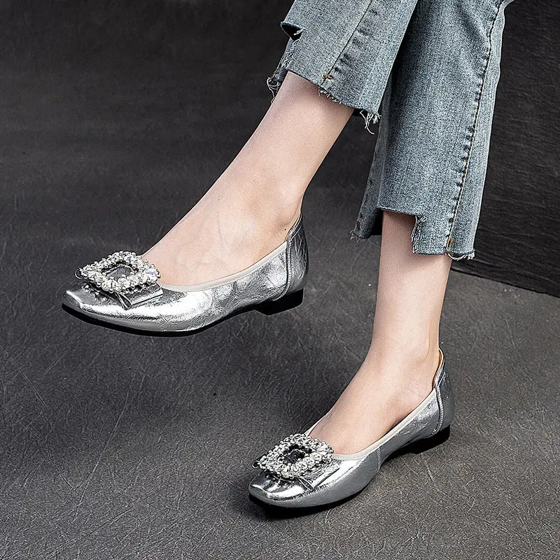 Women's Fashion Crystal Leather Low Top Casual Flats