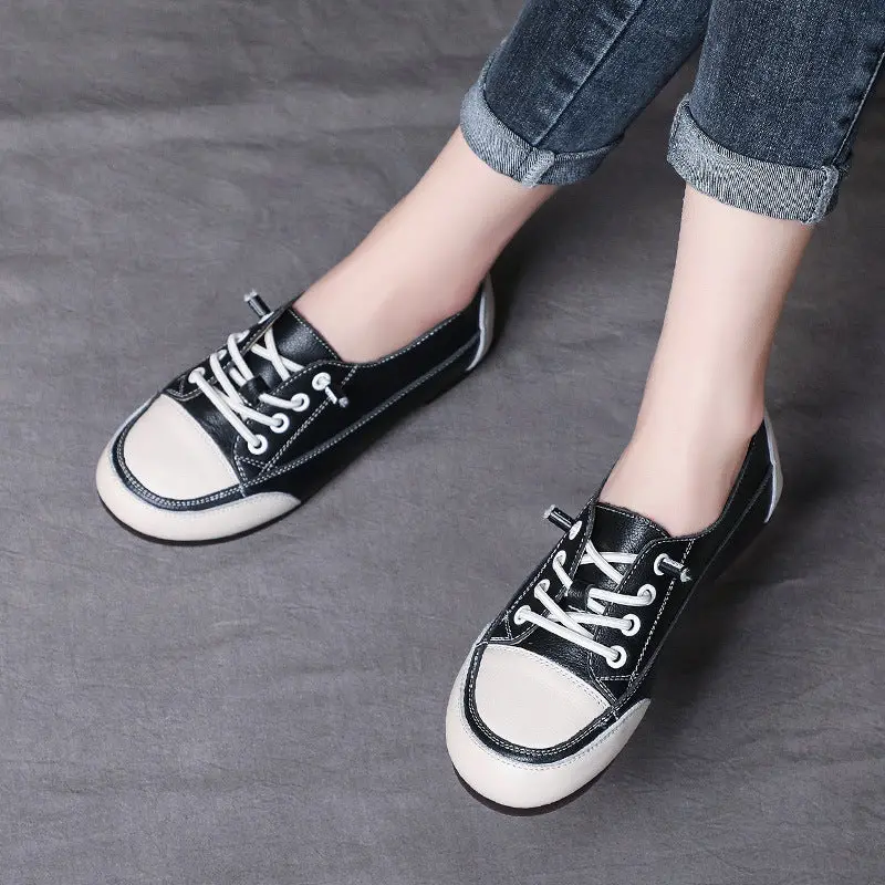 Women's Fashion Quilted Leather Low Top Flat Casual Shoes
