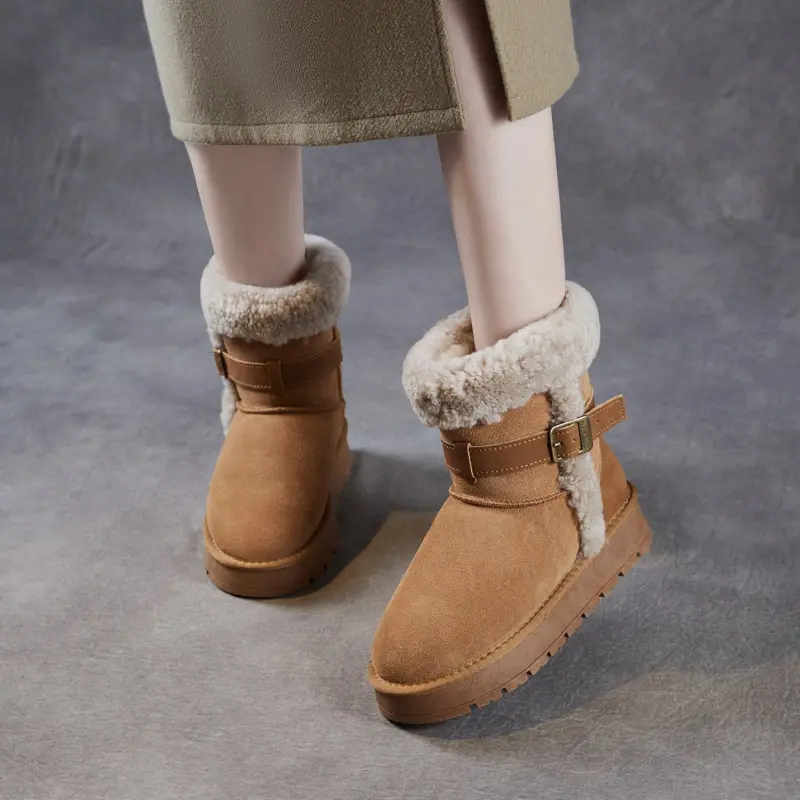 Women's Lambskin Fur Trimmed Snow Boots