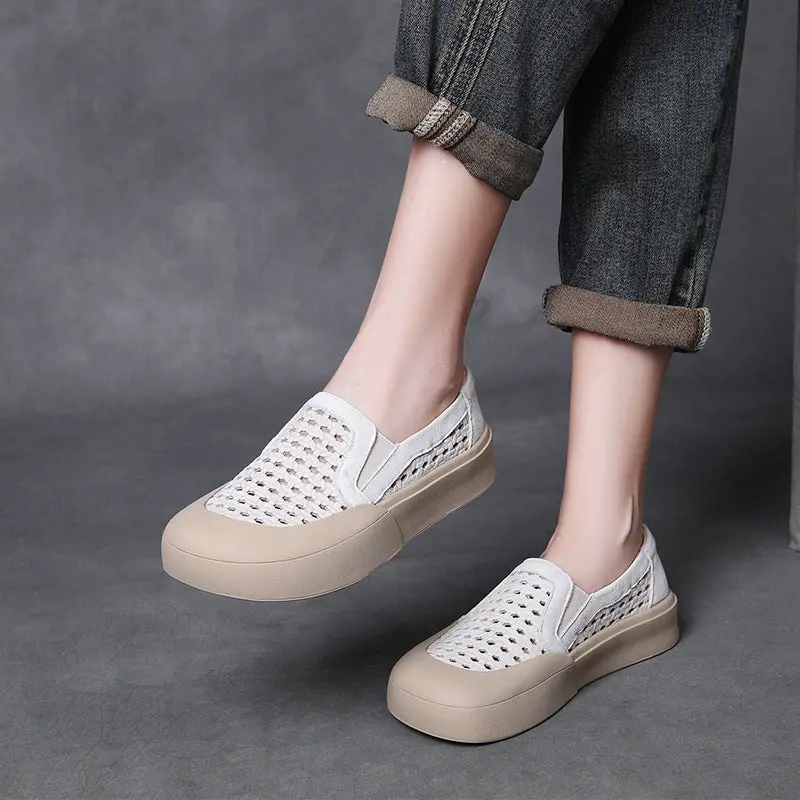 Women's Minimalism Hollow Leather Flat Casual Shoes