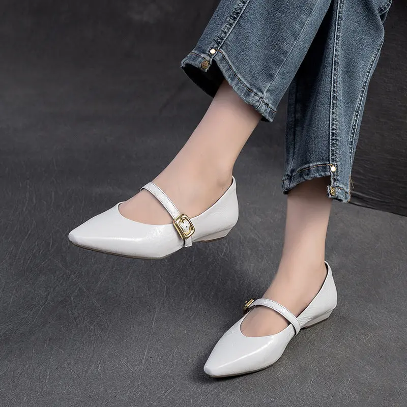 Women's Minimalism Plain Leather Low Top Pointed Toe Flat