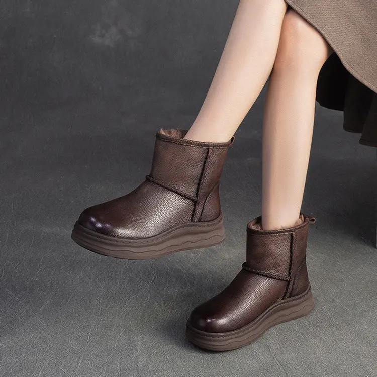 Women's Minimalist Leather Furred Slip-on Snow Boots