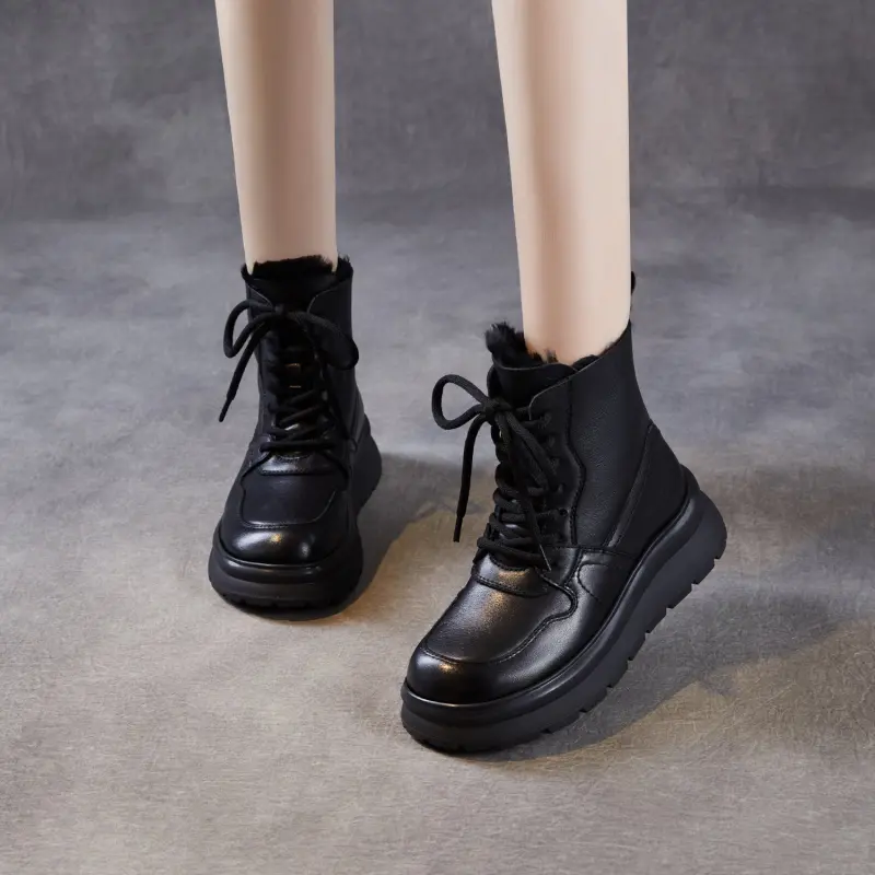 Women's Minimalist Leather Lace-up Snow Boots