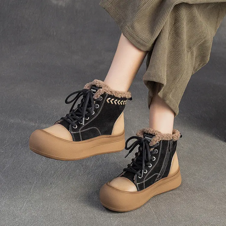 Women's Quilted Leather Warm Furred Ankle Boots