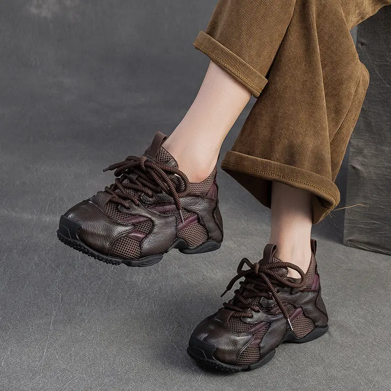 Women's Retro Breathable Mesh Leather Flat Casual Shoes
