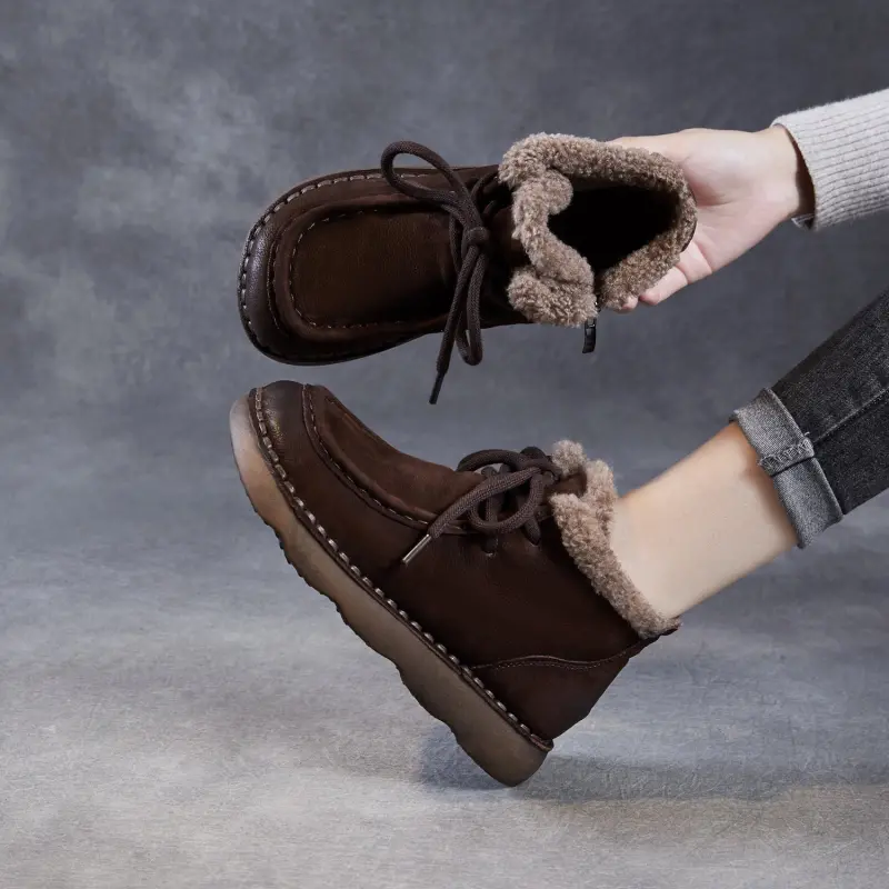 Women's Retro Leather Warm Furred Ankle Boots