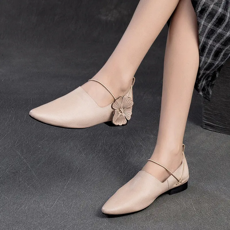 Women's Retro Plain Soft Leather Pointed-Toe Flats