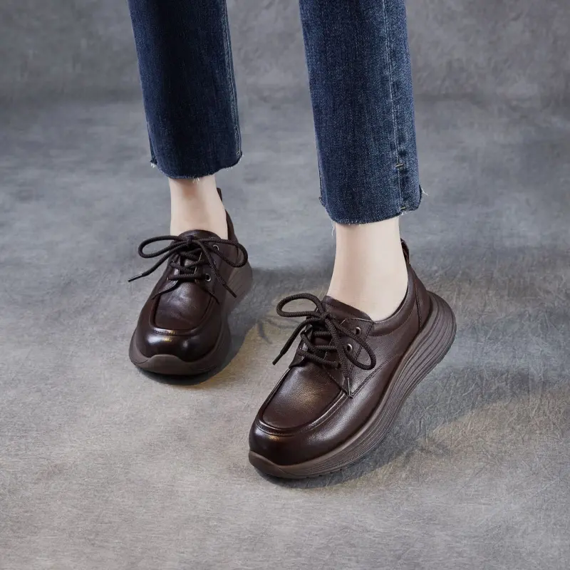 Women's Retro Platform Lace-up Leather Shoes