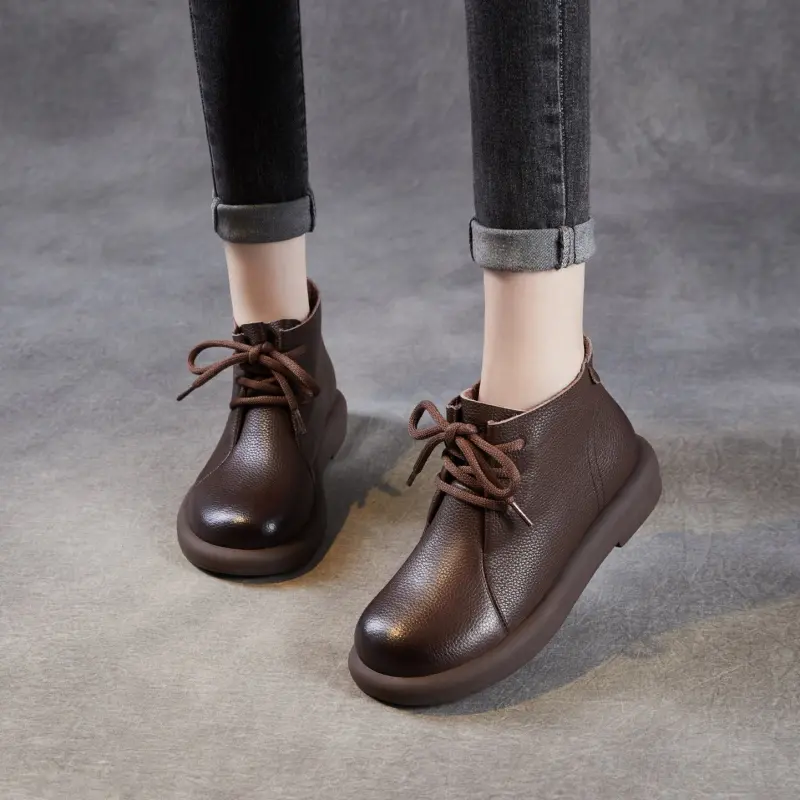 Women's Retro Soft Plain Leather Ankle Boots