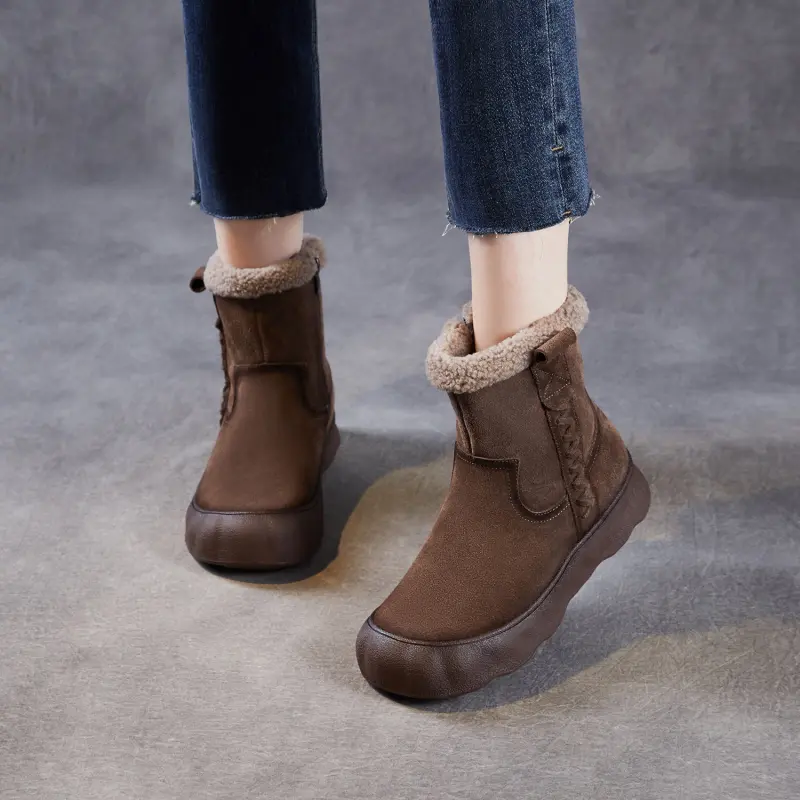 Women's Retro Suede Flat Ankle Snow Boots