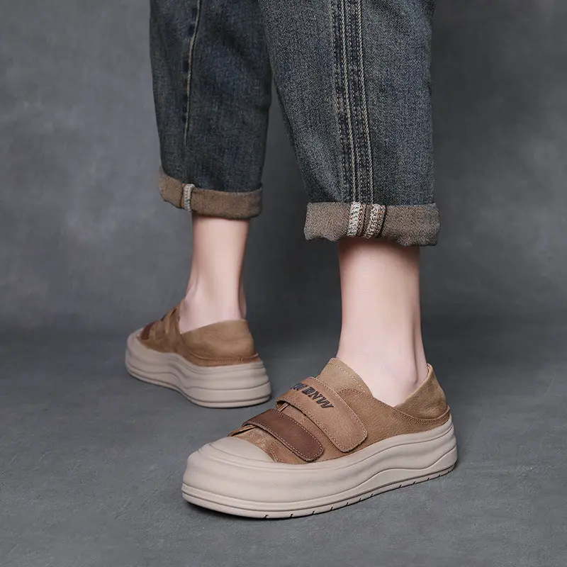 Women's Retro Velcro Leather Flat Casual Shoes