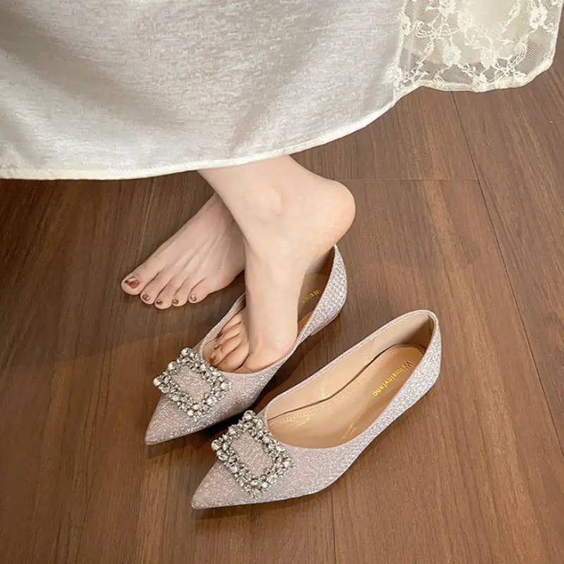 Women's Rhinestone Buckle Pointed-Toe Flats