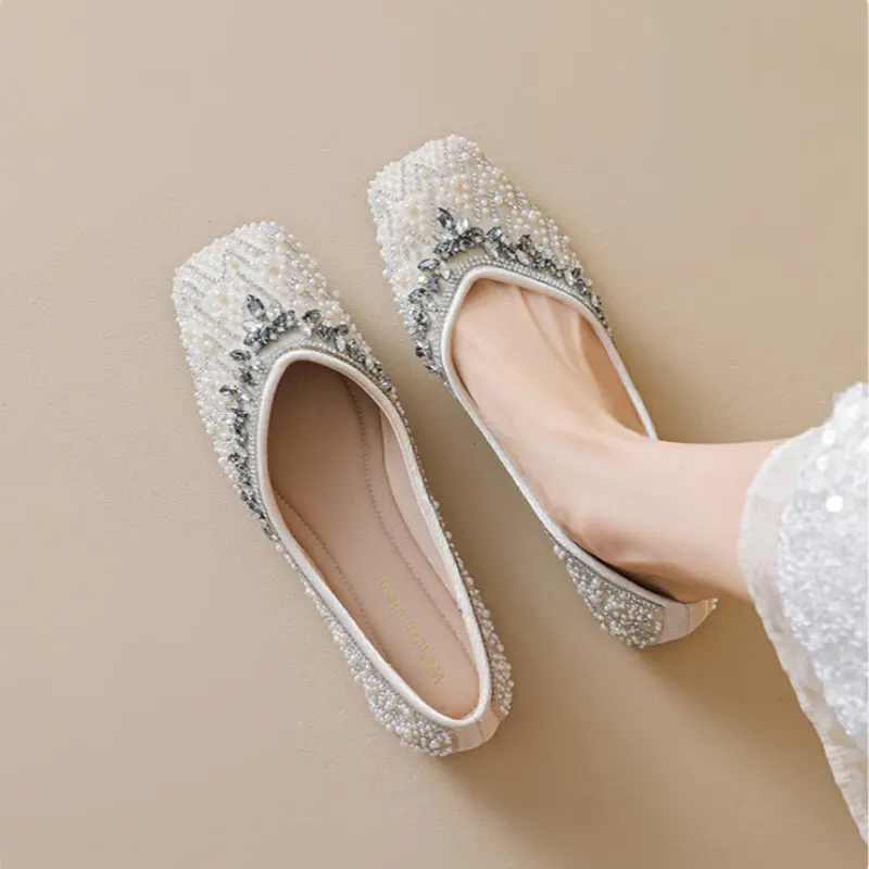 Women's Rhinestone Embellished, Shallow Mouth Slip-On Flats