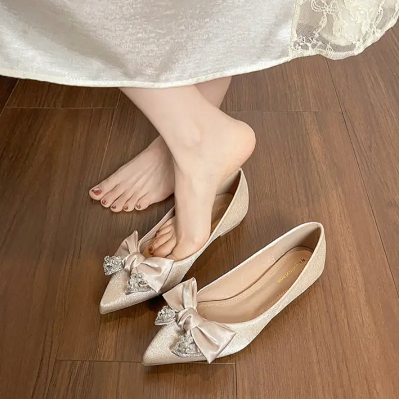 Women's Satin Bowknot Pointed-Toe Casual Flats