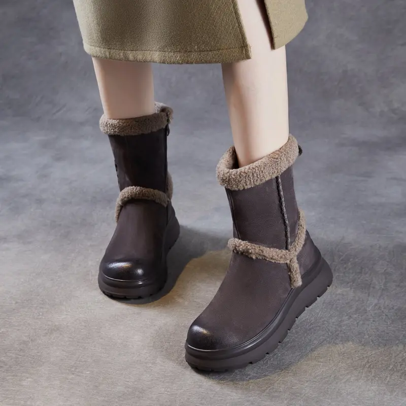 Women's Vintage Leather Comfort Mid-Calf Snow Boots