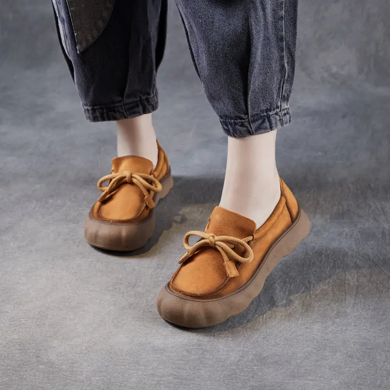 Women's Vintage Leather Lace-up Flat Casual Shoes