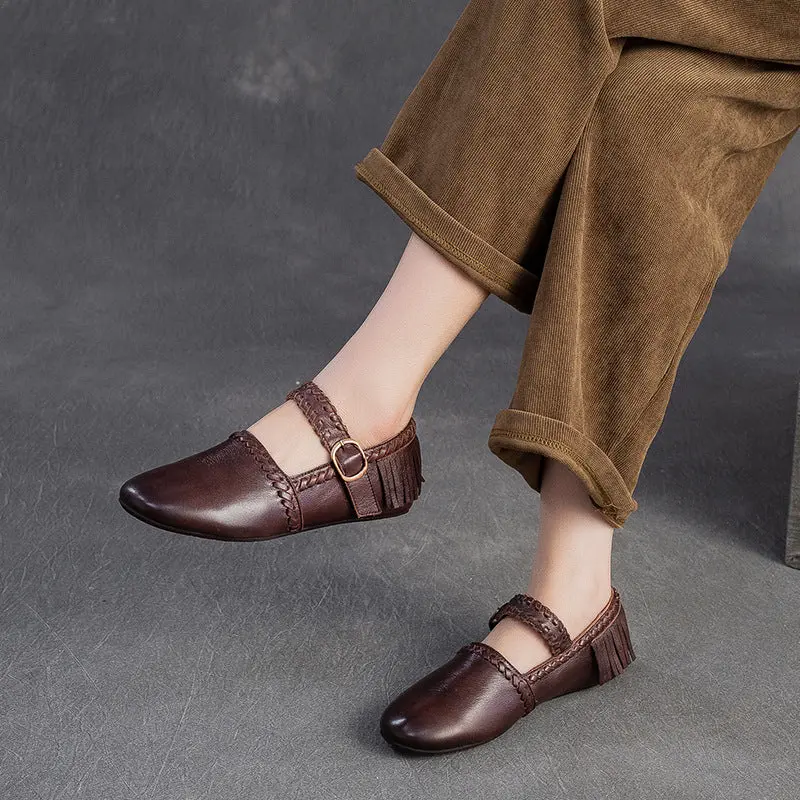 Women's Vintage Leather Tassel Soft Flats