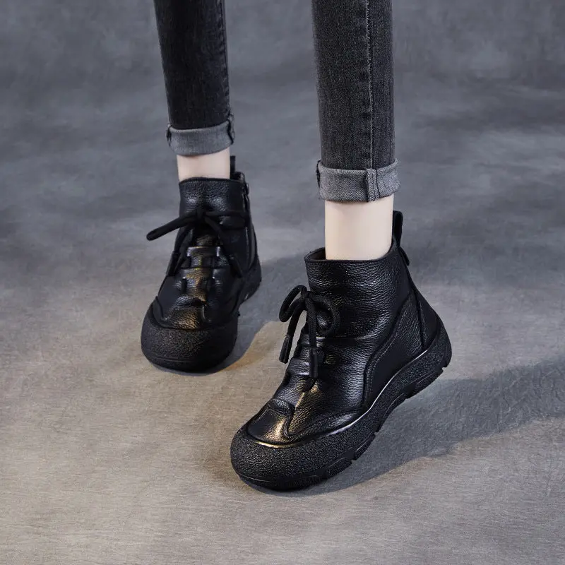Women's Vintage Leather Woolen Ankle Boots