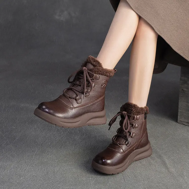 Women's Winter Furred Leather Warm Snow Boots